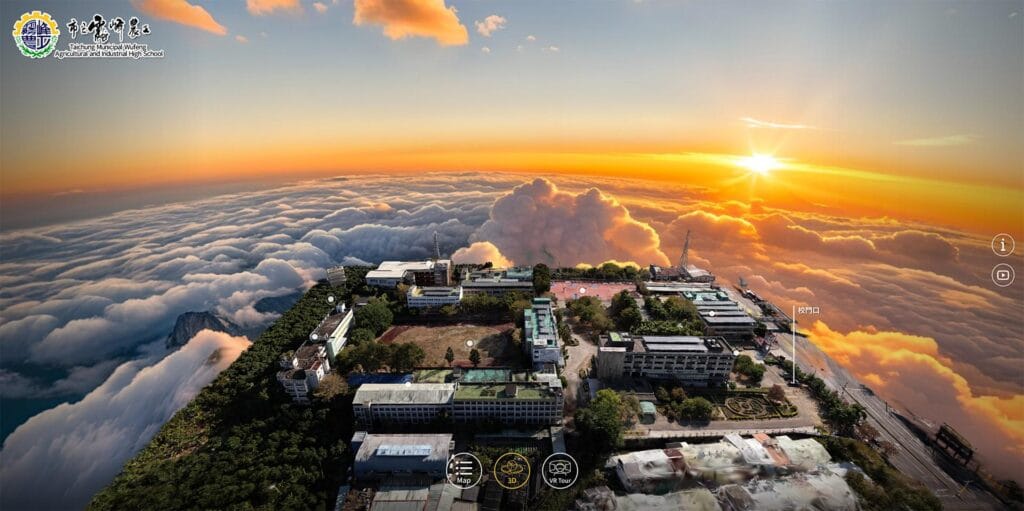 3DGS全校區雲海鳥瞰圖日落景